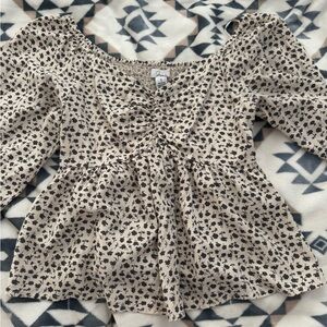 Japna Cream and Black Floral Blouse